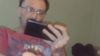 Smoking and masturbating huge cock with spit.