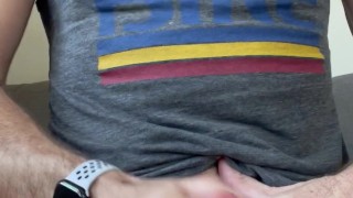 Masked stud wanks and cums on himself