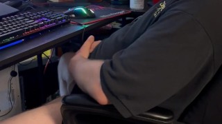 Gamer jerks off - massive cumshot! Hot sex, masturbate, sexy slut