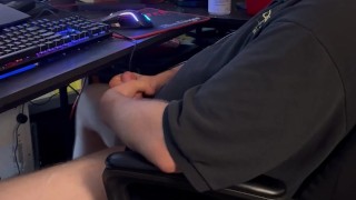 Gamer jerks off - massive cumshot! Hot sex, masturbate, sexy slut