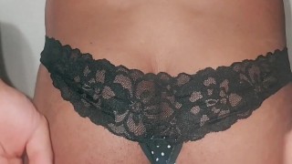 My step sister leaves the house and I take the opportunity to wear one of her thongs