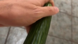 Quick fuck my ass with big cucumber
