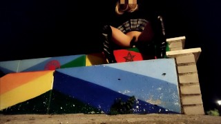 Sissy riding dildo outdoor