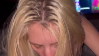 Skinny blonde sucks hard