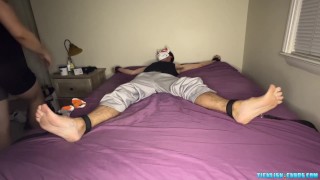 Masked amateur Foxy Sox tickled all over skinny body