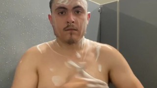 Latino Having a Shower at Gym
