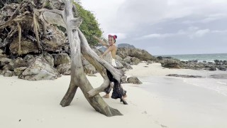 Monika Fox Swims In Sea And Fucks Pussy With A Big Dildo On A White Sand Beach