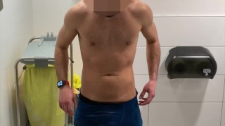 Quick self piss in public restroom