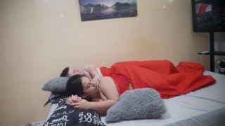 My stepsister's girlfriend enters my bedroom and asks me to fuck her.