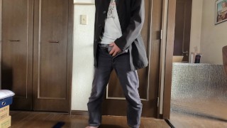 The excited man took off his pants and started masturbating.