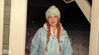 "My car is stuck in the snow and I'm cold" biggy titty stranger needs warmth and dick