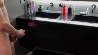 The guy jerked off in the shower and a lot of CUM