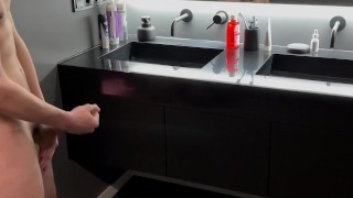 The guy jerked off in the shower and a lot of CUM