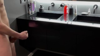 The guy jerked off in the shower and a lot of CUM