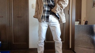 An excited man masturbates alone in his room without his family finding out.