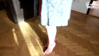Naughty girl on high heels having her feet worshiped (foot worship, sensual feet, foot goddess)