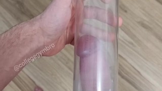 Teen pumps his uncut cock for the first time, his cock gets huge