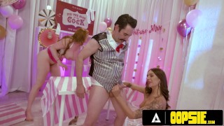 OOPSIE - PAWG Redhead MILF & Hot Brunette Have ROUGH THREESOME With Pervert Salesman At Wedding Expo