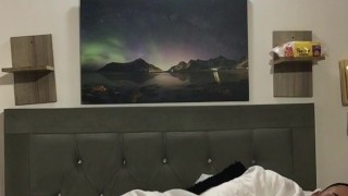 I'm in my boyfriend's bedroom, I take off my shirt and he kisses my neck and fucks my