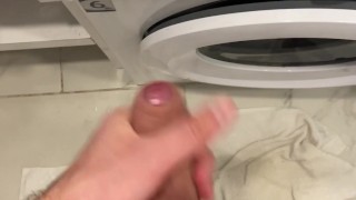 Cute guy got excited and started masturbating in a public bathroom