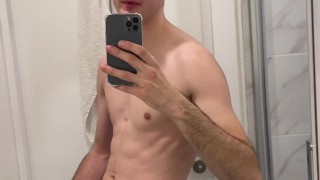 Cute guy got excited and started masturbating in a public bathroom