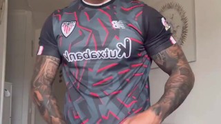 Boygym the FOOTBALL PLAYER play with his uncut cock