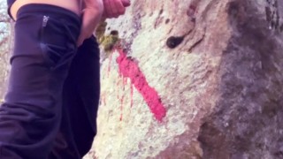 I shot multiple loads of cum in the woods! Public piss and orgasms. Risk of getting caught!