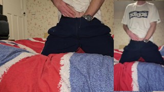 Chav lad in trackies jerking off and cumming vocal moaning slow motion cumshot