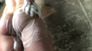 handsome guy jerks off in the bathroom