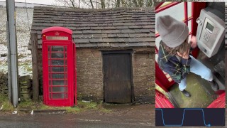 Cumming hard in public red telephone box with Lush remote controlled vibrator in English countryside