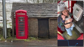 Cumming hard in public red telephone box with Lush remote controlled vibrator in English countryside