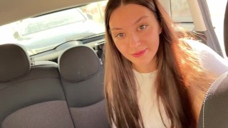 Girl Next Door Paid with Blowjob to Neighbor in Car for Drive her to College!! Cum in Mouth Swallow