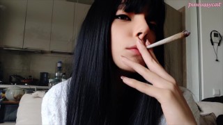 Goth Babe Smoking in bathrobe (full vid on my 0nlyfans/ManyVids)
