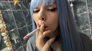 Blue Hair Alt Babe smoking in your bathroom (full vid on my 0nlyfans/ManyVids)