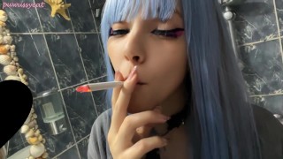 Blue Hair Alt Babe smoking in your bathroom (full vid on my 0nlyfans/ManyVids)
