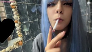 Blue Hair Alt Babe smoking in your bathroom (full vid on my 0nlyfans/ManyVids)