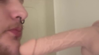 Young Furry Chub sucks and Gags on his Dildo in the shower