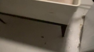 RISKY dick out walk to laundry room KINKLADMPLS on OF to see me strip, wank, and cum