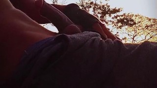 Guy masturbates outside until he cums