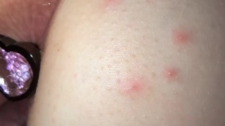 Quickie, first time anal butt plug, she made me cum quick