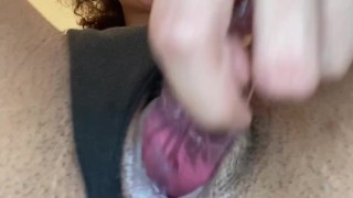 Creamy Wet Pussy pissing on bathroom floor 😳
