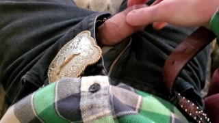 Cowboy cumming on his boots in black Wrangler jeans