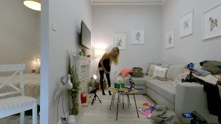 Big Ass Big Tits Blonde European Girl gives a Handjob to a Guy to Squeeze as much as Precum Possible