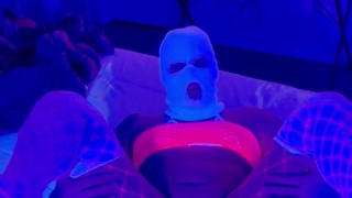 Anal stretching with butt plugs and dildos in neon lingerie for after party festival sissy