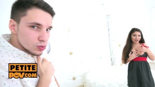 POV - Little Candy lays her pussy and ass out for threeway