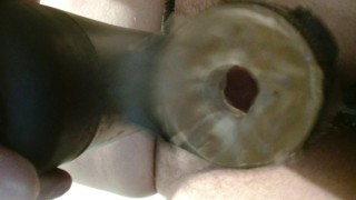 The Handy sex machine session playing cock hero - Open ended fleshlight sleeve cumshot