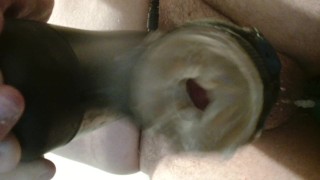 The Handy sex machine session playing cock hero - Open ended fleshlight sleeve cumshot