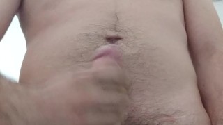 Teen stroke his big dick and cum after a long day of work
