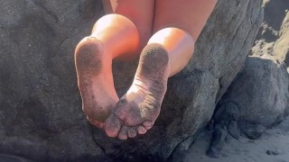 LittleFeet Plays On The Nudist Beach😈🔥