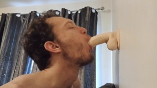 Deepthroating fat nine inch dildo and trying my best not to gag
